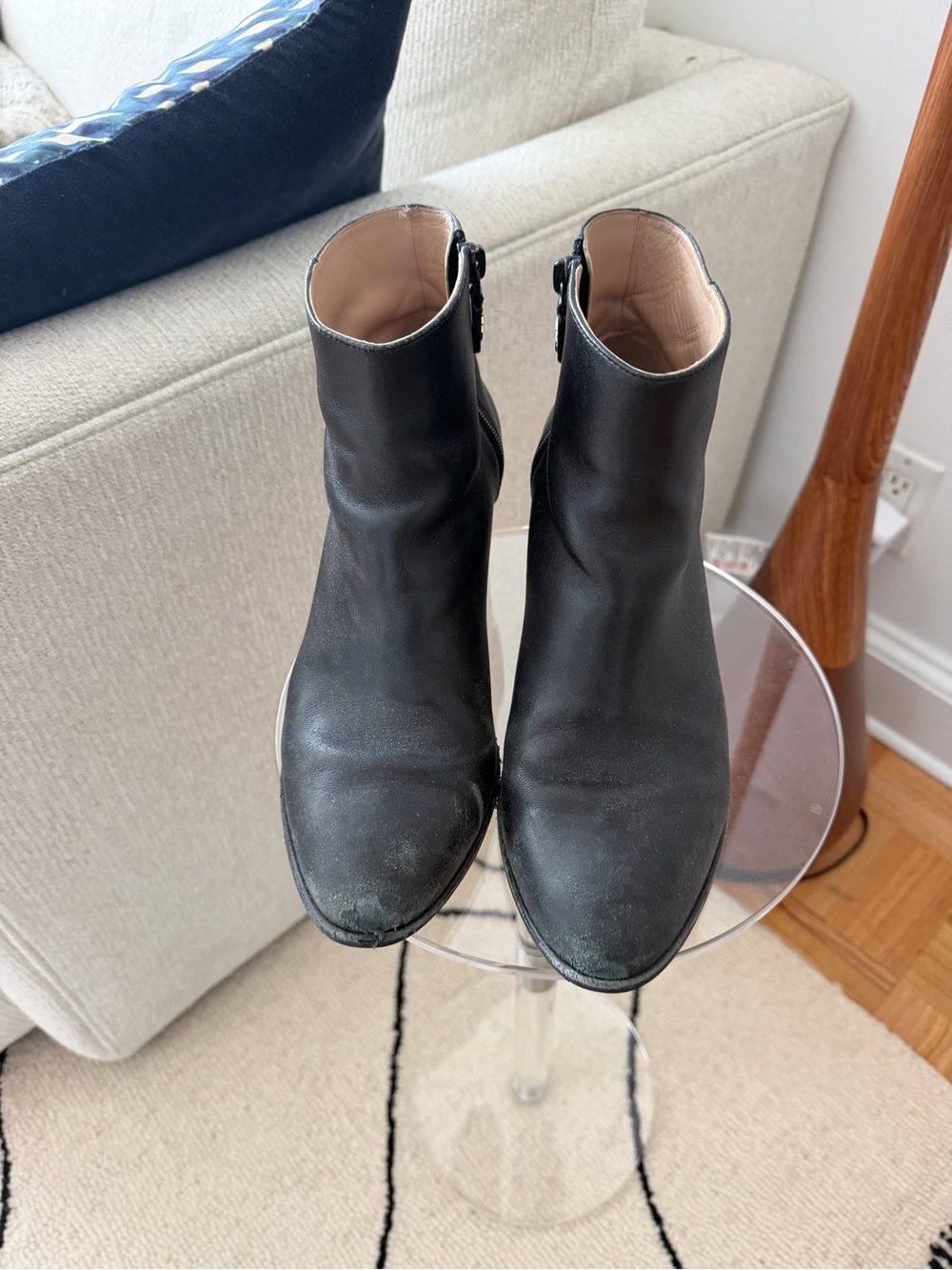 Stuart Weitzman Black Leather Ankle Booties with Side Zip